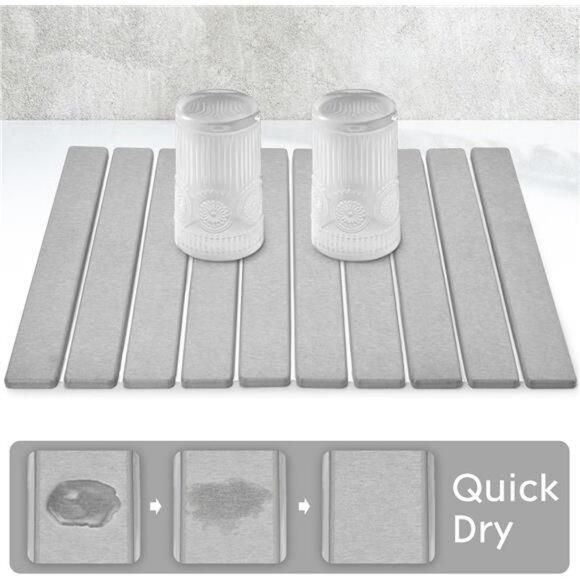 Large stone dish drying mat quick absorbent kitchen counter collapsible pad - Picture 3 of 8